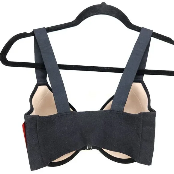 SPANX Bra Black Illusion Lace Full Coverage Underwire Front Close 32DD Stretch - Picture 2 of 15